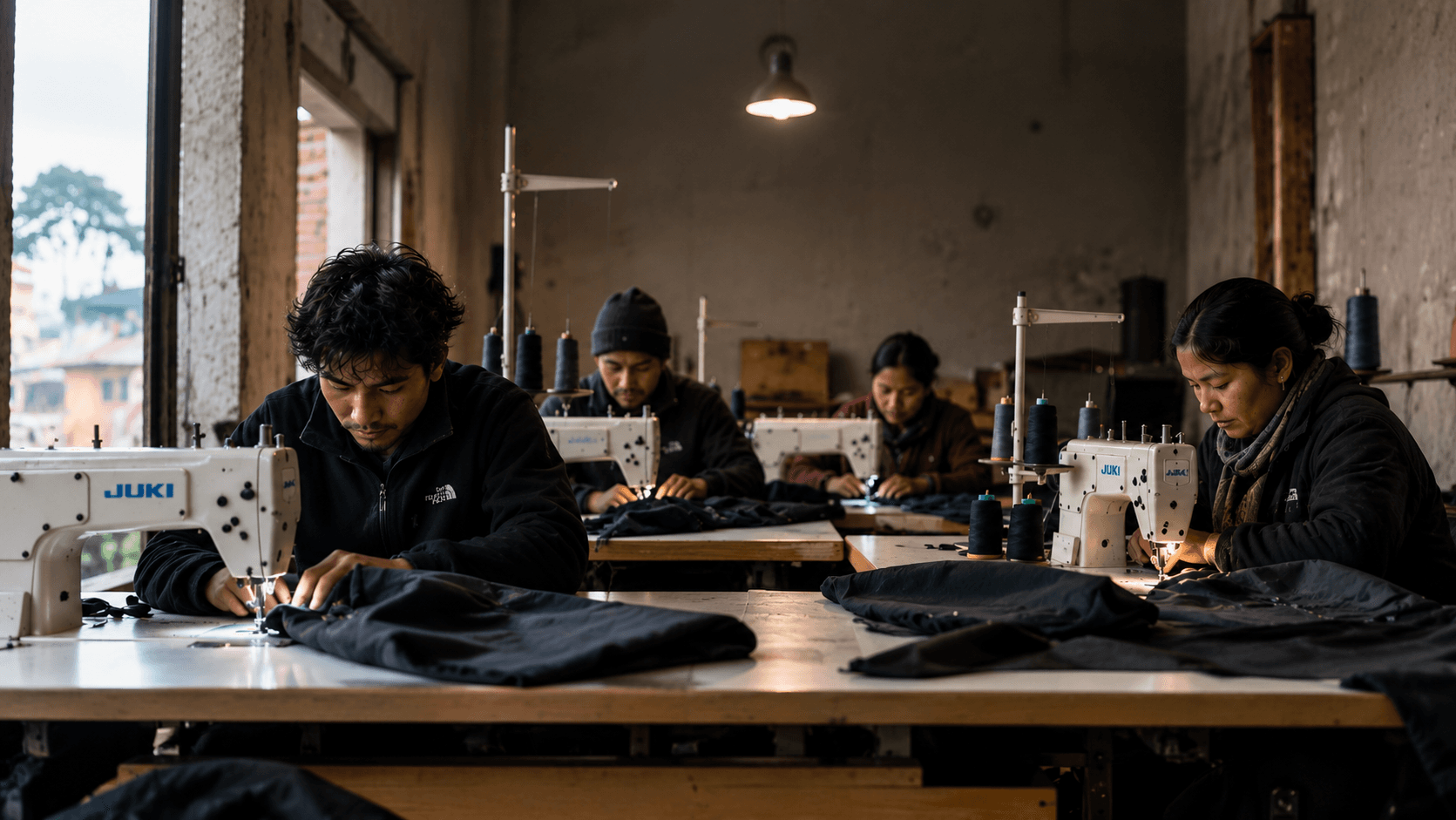 A garment worker crafting apparel